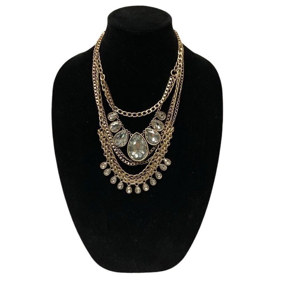 Kenneth Cole‎ NY Crackle Glass Runway Necklace multichain draped chunky Mob Wife